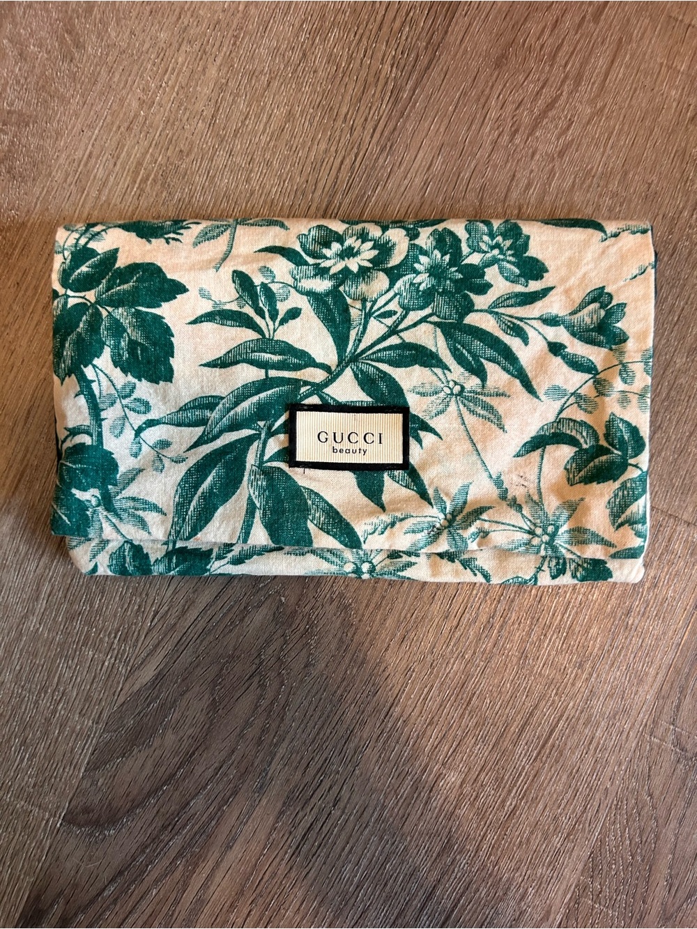 Gucci Beauty Bloom Floral Pouch Clutch Cosmetic Bag Green & Cream Small
